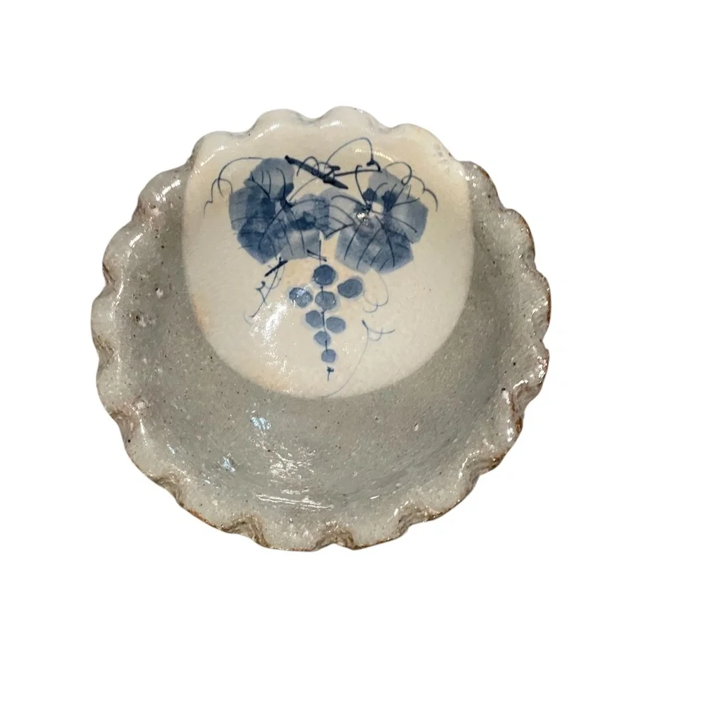 Hand Painted‎ Footed Japanese Glazed Stoneware Catch All Trinket Dish